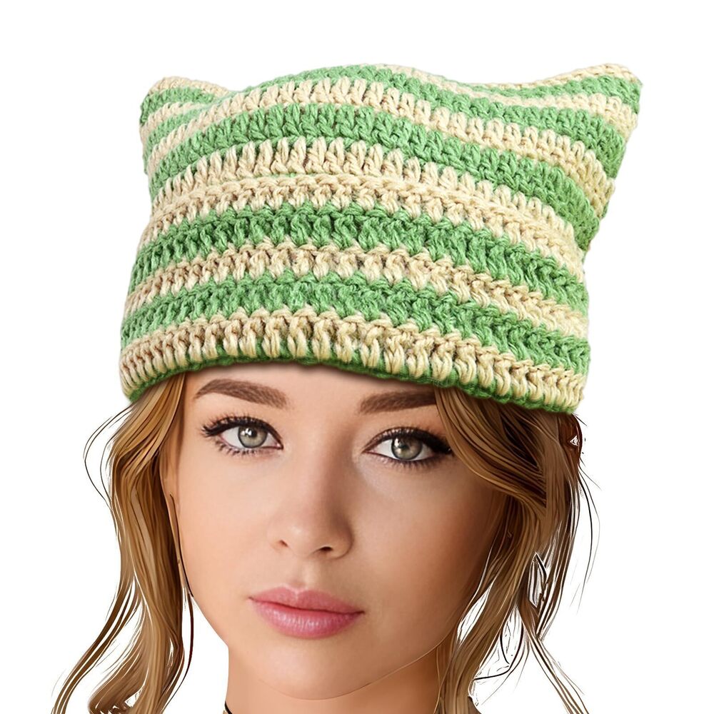 3354 Y2K Beanie Crochet Hat with Cat Ear Cute Fox Hat Vintage Grunge
